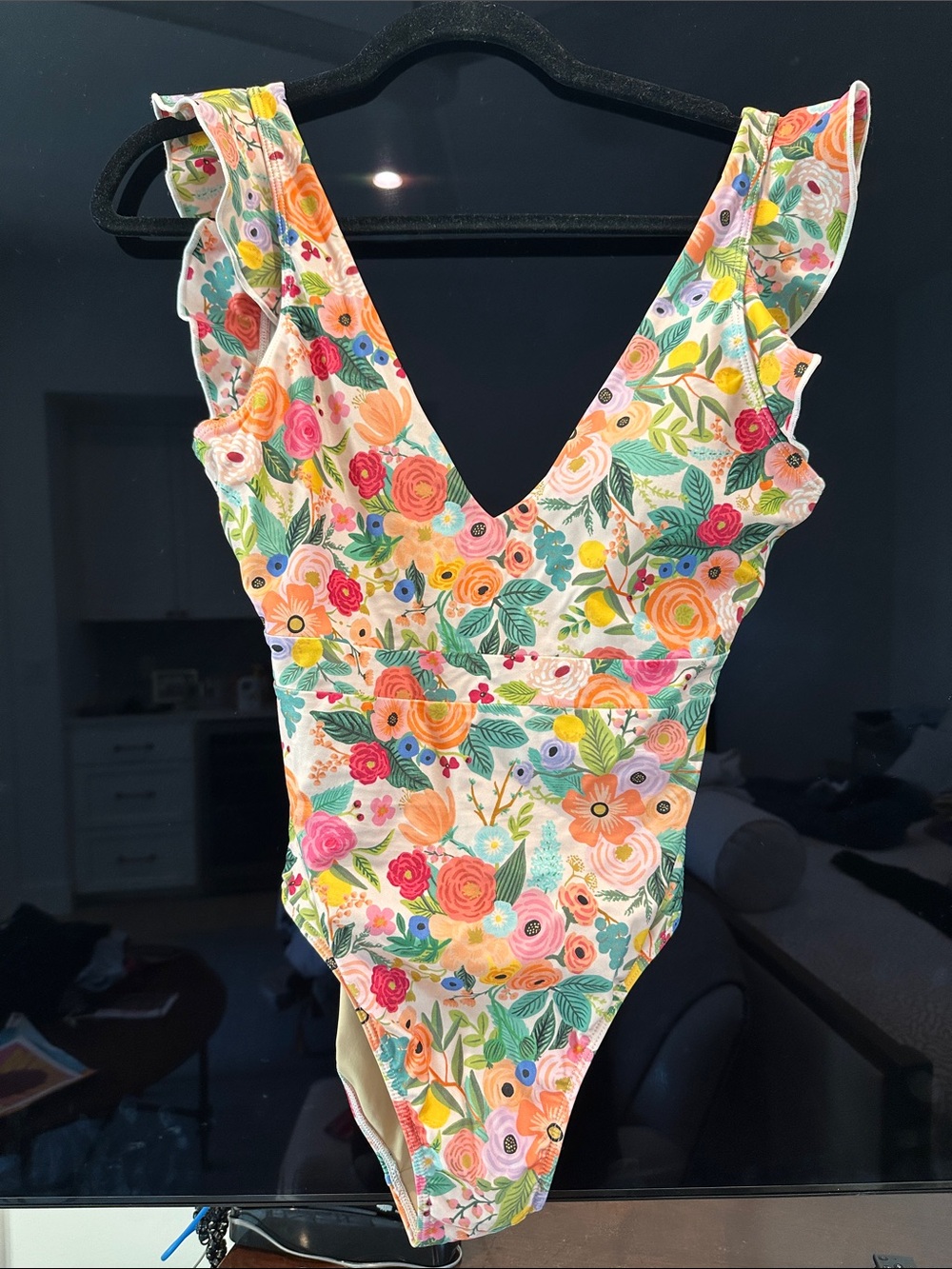 summersalt Floral Ruffle Strap One-Piece Swimsuit - White, Pink, Orange, Green